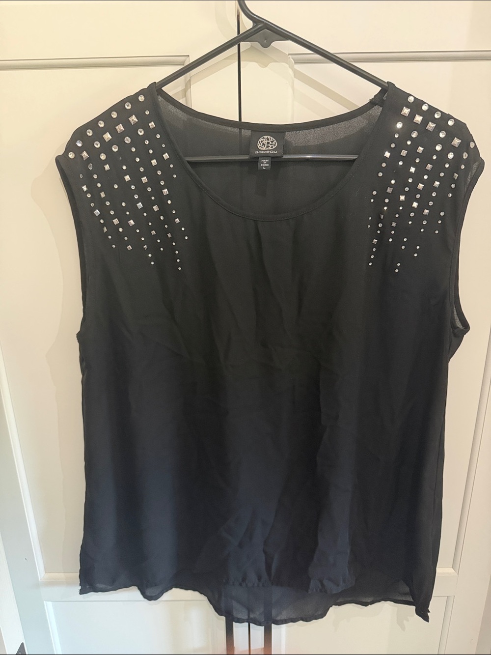 Bobeau Black Sleeveless Stud-Embellished Blouse